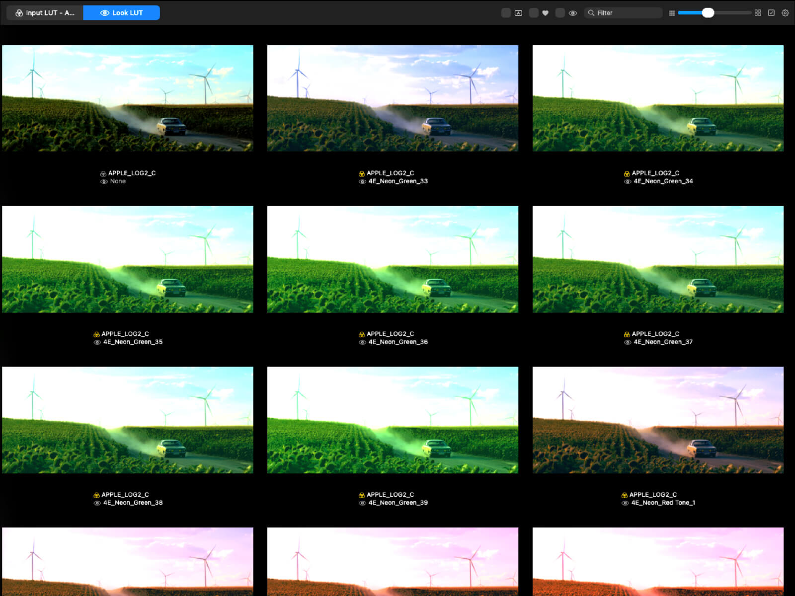LUTグリッド — 実際の素材で全候補を一覧比較